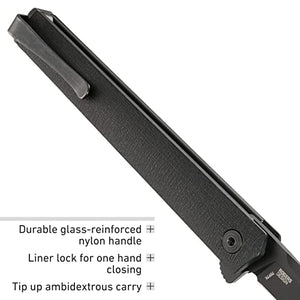 CRKT CEO Blackout EDC Folding Pocket Knife: Gentleman's Knife, Everyday Carry, Liner Lock, Glass Reinforced Nylon Handle, Deep Carry Pocket Clip 7097k