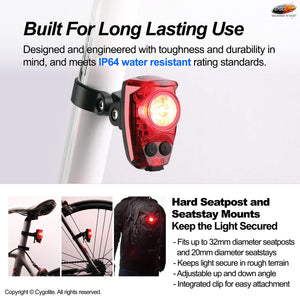 Cygolite Hotshot Pro 200 & 150 Lumen Bicycle Taillight Models- Hard & Flexible Mount Styles– 6 Night & Day Modes– User Tunable Flash Speeds- IP64 WaterResistant– USB Recharge–Great for Busy Roads