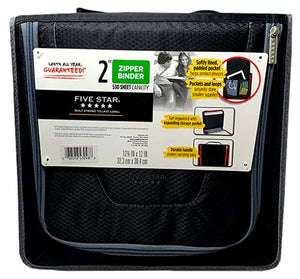 Five Star 2 inch 3 Ring Zipper Binder with Handle 530 Sheet Capacity, 3-1/2" X 12" X 12-3/4