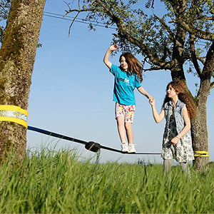 Gibbon Slacklines Funline with treewear, Blue, 49ft (41ft line + 8ft Ratchet Strap with Reinforced Loop) incl. Ratchet Protection, Tree and line Protection (Black Felt) 50mm/2" Wide