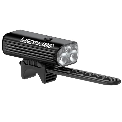 LEZYNE Macro Drive Bicycle USB Rechargeable IPX7 Waterproof 3 White LED Tri-Focus Optics Front Light w/ 4 Solid & 3 Flash Modes | Silicone Rubber Mounting Strap - 1400/1300 Lumens Options