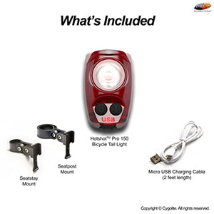 Cygolite Hotshot Pro 200 & 150 Lumen Bicycle Taillight Models- Hard & Flexible Mount Styles– 6 Night & Day Modes– User Tunable Flash Speeds- IP64 WaterResistant– USB Recharge–Great for Busy Roads