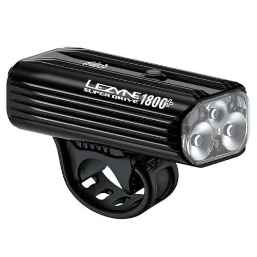 LEZYNE Super Drive Bicycle USB Rechargeable IPX7 White LED Front Light with Multiple Solid & Flash Modes | Integrated Silicone Rubber Strap Mount | Smart Connect | 1600/1800 Lumens Options