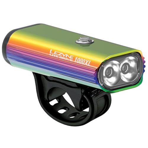 LEZYNE Lite Drive Bicycle Durable USB Rechargeable IPX7 Waterproof White LEDs Front Light w/Multiple Solid & Flash Modes | Silicone Rubber Mounting Strap Included - 1000/1200 Lumens Options