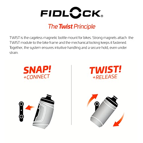 FIDLOCK Twist Bottle + Base Systems | New Leak-Proof, Self-Sealing Bottle Cap | Bike Water Bottle Holder with No Screws & Attached Bottle | Cage Free Magnetic Rack