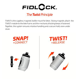 FIDLOCK Twist Bottle + Base Systems | New Leak-Proof, Self-Sealing Bottle Cap | Bike Water Bottle Holder with No Screws & Attached Bottle | Cage Free Magnetic Rack
