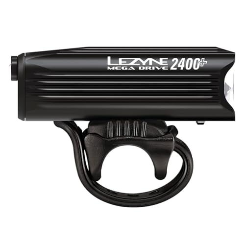 LEZYNE Mega Drive Bicycle USB Rechargeable Durable Weather-Resistant IPX7 White LED Front Light with Multiple Solid & Flash Modes | Integrated Silicone Rubber Strap Mount | 2400/1800 Lumens Options