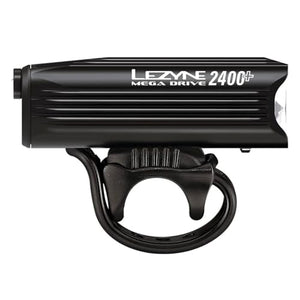 LEZYNE Mega Drive Bicycle USB Rechargeable Durable Weather-Resistant IPX7 White LED Front Light with Multiple Solid & Flash Modes | Integrated Silicone Rubber Strap Mount | 2400/1800 Lumens Options