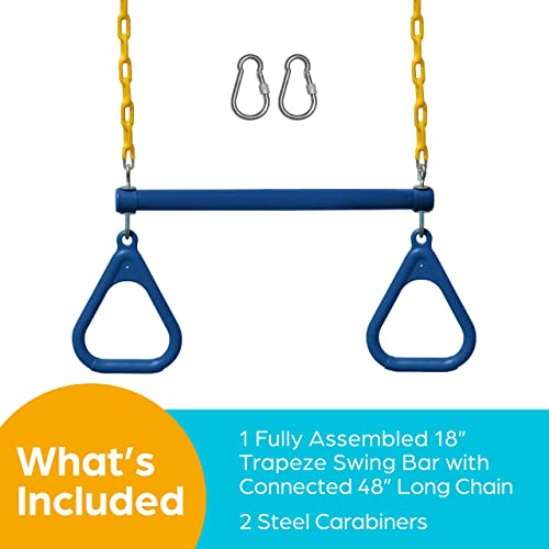 Jungle Gym Kingdom 18" Trapeze Swing Bar with Rings 48" Heavy Duty Chain Swing Set Accessories & Locking Carabiners