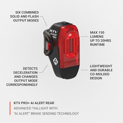 LEZYNE KTV Drive Pro Alert Rear - Bicycle USB Rechargeable Durable Weather-Resistant IPX7 White LED Tail Light with Solid & Flash Modes | Includes Silicone Rubber Mounting Strap | 75/150 Lumens
