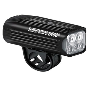 LEZYNE Mega Drive Bicycle USB Rechargeable Durable Weather-Resistant IPX7 White LED Front Light with Multiple Solid & Flash Modes | Integrated Silicone Rubber Strap Mount | 2400/1800 Lumens Options