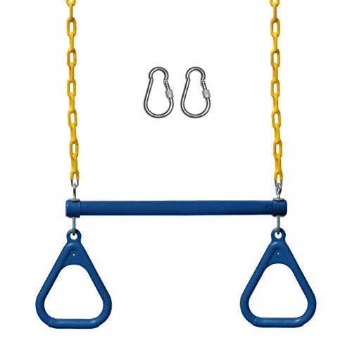 Jungle Gym Kingdom 18" Trapeze Swing Bar with Rings 48" Heavy Duty Chain Swing Set Accessories & Locking Carabiners