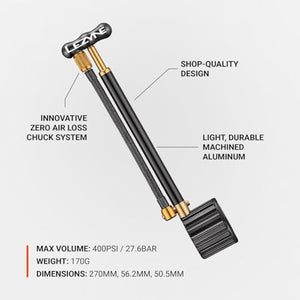 LEZYNE Shock Drive Bicycle Hand Pump, High Pressure 400psi Shock Pump, Portable, Mountain & Road Bike Pump