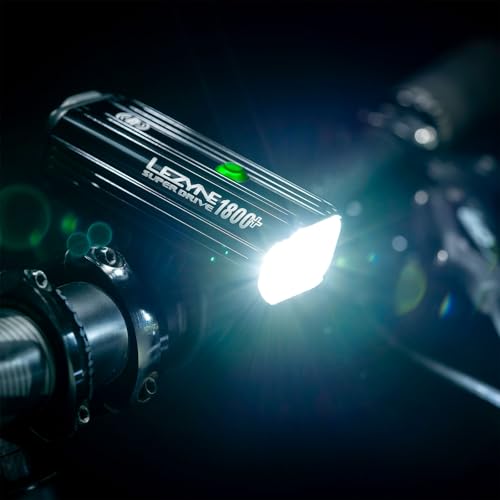 LEZYNE Super Drive Bicycle USB Rechargeable IPX7 White LED Front Light with Multiple Solid & Flash Modes | Integrated Silicone Rubber Strap Mount | Smart Connect | 1600/1800 Lumens Options