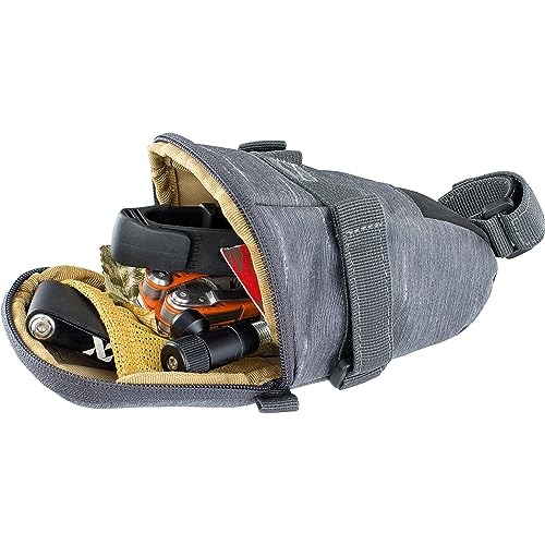 EVOC SEAT BAG TOUR saddle bag, Bicycle frame bag for more storage space on the seat post (size: M, 0.7 L storage space, abrasion-resistant, water-repellent, Hypalon reinforcement), Carbon Grey