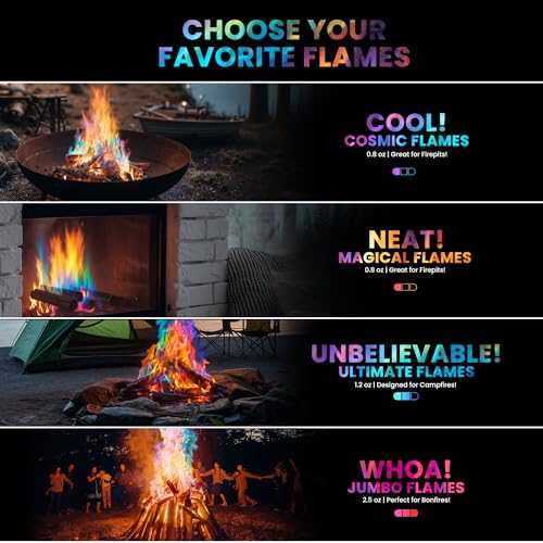 Magical Flames Fire Color Changing Packets for Fire Pit & Fireplace - Rainbow Fire Color Packets for Campfire - Camping Accessories