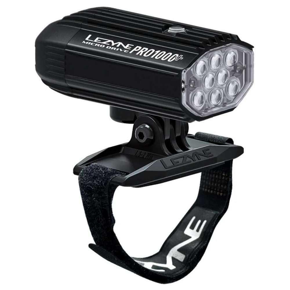 LEZYNE Helmet Micro Drive Pro 1000+ Bicycle Front Light, White LED, 1000 Lumens, Black Aluminum Housing, Road, Mountain, Gravel Bike, USB-C Rechargeable | Includes GoPro Style Mount & Helmet Mount