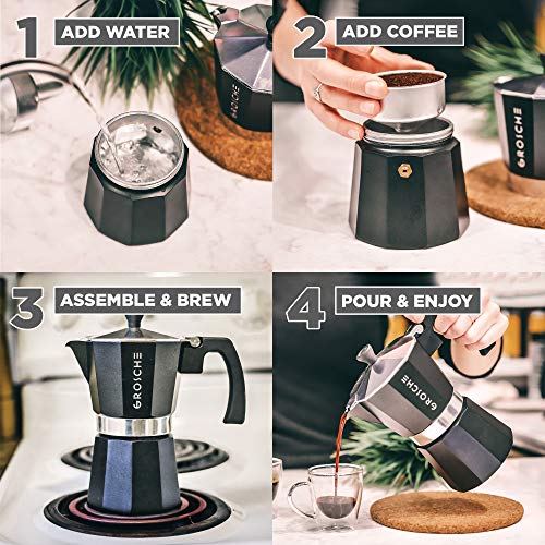 GROSCHE Milano Moka pot, Stovetop Espresso maker, Greca Coffee Maker, Stovetop coffee maker and espresso maker percolator