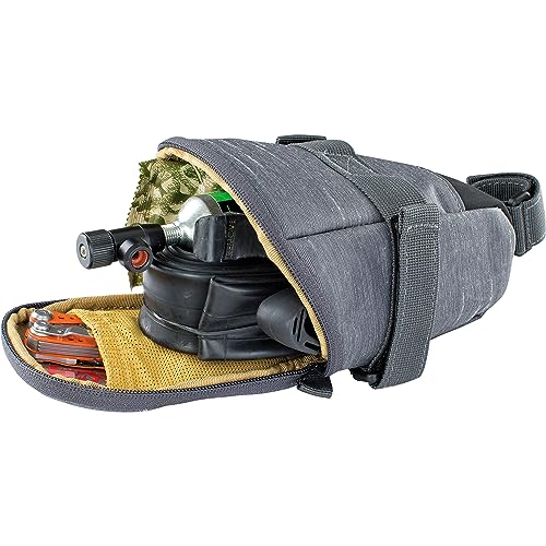 EVOC SEAT BAG TOUR saddle bag, Bicycle frame bag for more storage space on the seat post (size: M, 0.7 L storage space, abrasion-resistant, water-repellent, Hypalon reinforcement), Carbon Grey