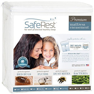 SafeRest Zippered Mattress Protector - Premium Waterproof Mattress Cover for Bed - Breathable & Noiseless Washable Mattress Encasement