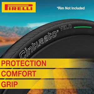 Pirelli Cinturato Velo Road Bike Tire (Long Rides), Clincher Tubeless Ready, Confident Handle Vari Terrains & Worst Conditions, X-Puncture Protect,(1) Tire, Black or Classic Tan Sidewall / Vari Sizes
