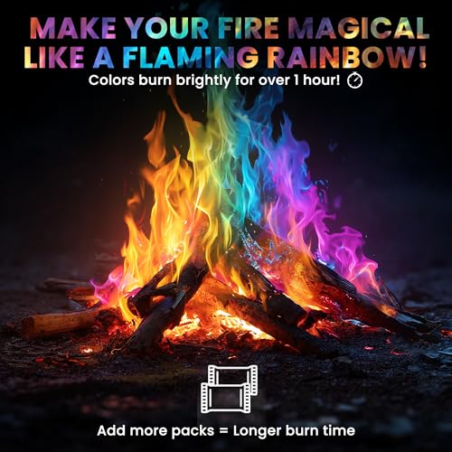 Magical Flames Fire Color Changing Packets for Fire Pit & Fireplace - Rainbow Fire Color Packets for Campfire - Camping Accessories