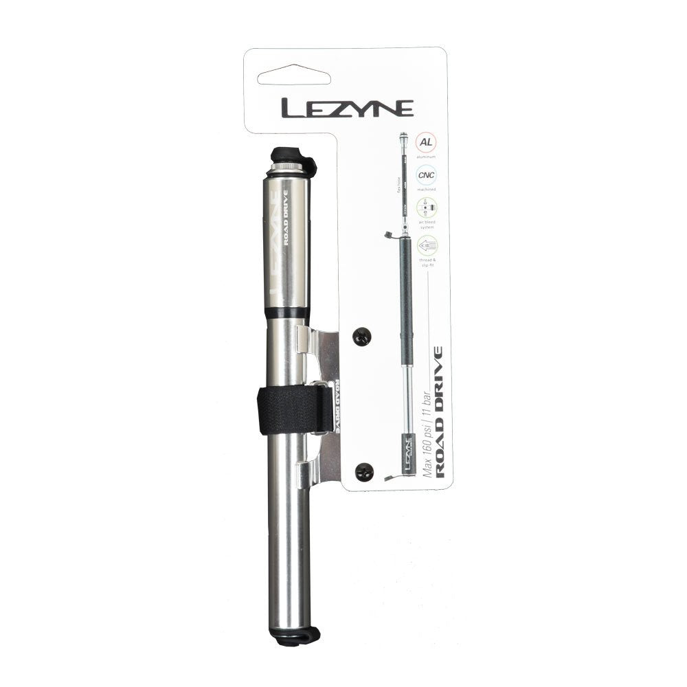 LEZYNE Road Drive Bicycle Tire Hand Pump, High Pressure 160psi, ABS Flex Hose, Presta & Schrader, Compact Bike Pump