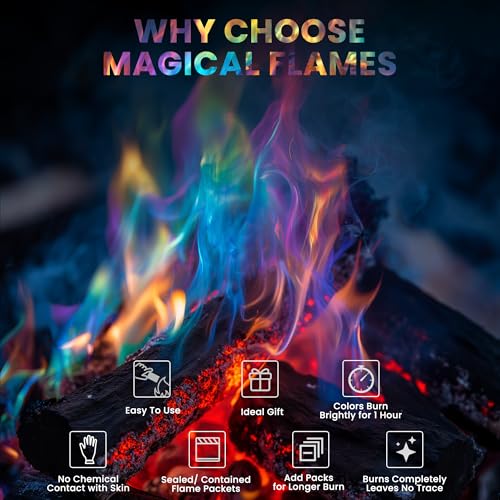 Magical Flames Fire Color Changing Packets for Fire Pit & Fireplace - Rainbow Fire Color Packets for Campfire - Camping Accessories