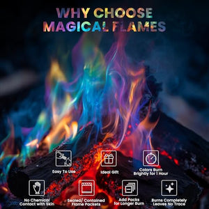 Magical Flames Fire Color Changing Packets for Fire Pit & Fireplace - Rainbow Fire Color Packets for Campfire - Camping Accessories