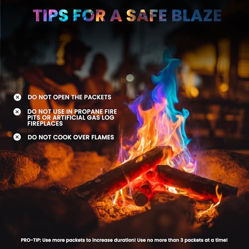 Magical Flames Fire Color Changing Packets for Fire Pit & Fireplace - Rainbow Fire Color Packets for Campfire - Camping Accessories