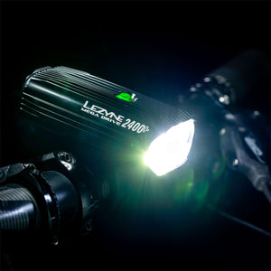 LEZYNE Mega Drive Bicycle USB Rechargeable Durable Weather-Resistant IPX7 White LED Front Light with Multiple Solid & Flash Modes | Integrated Silicone Rubber Strap Mount | 2400/1800 Lumens Options