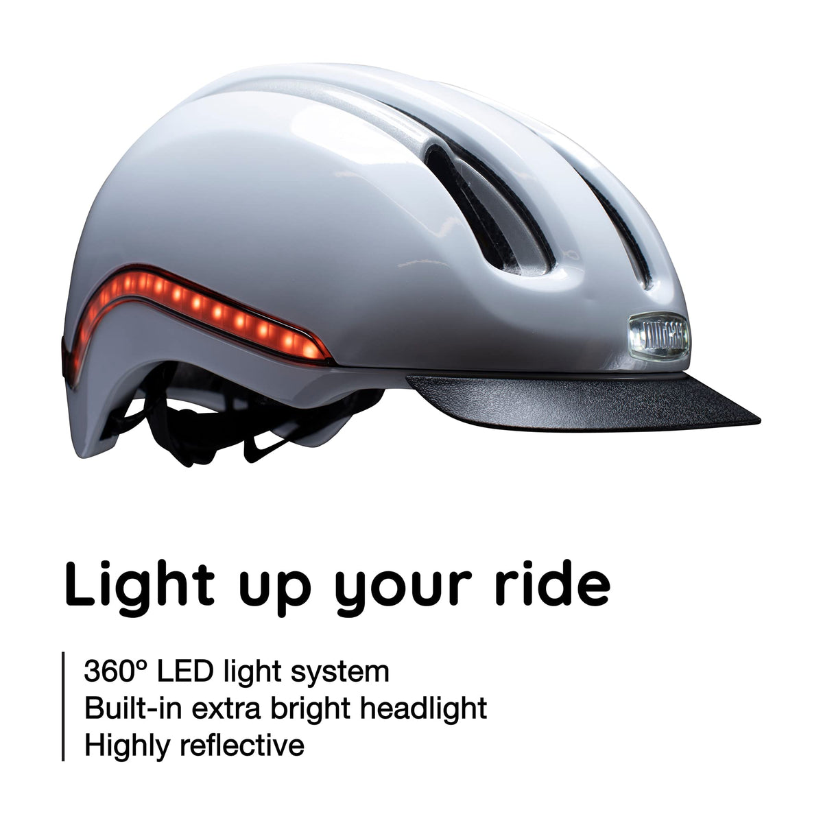Nutcase, VIO, Bike Helmet with LED Lights and MIPS Protection for Road Cycling and Commuting, Blanco Gloss MIPS Light, S/M: 55cm-59cm