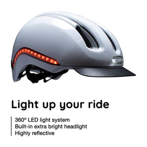 Nutcase, VIO, Bike Helmet with LED Lights and MIPS Protection for Road Cycling and Commuting, Blanco Gloss MIPS Light, S/M: 55cm-59cm