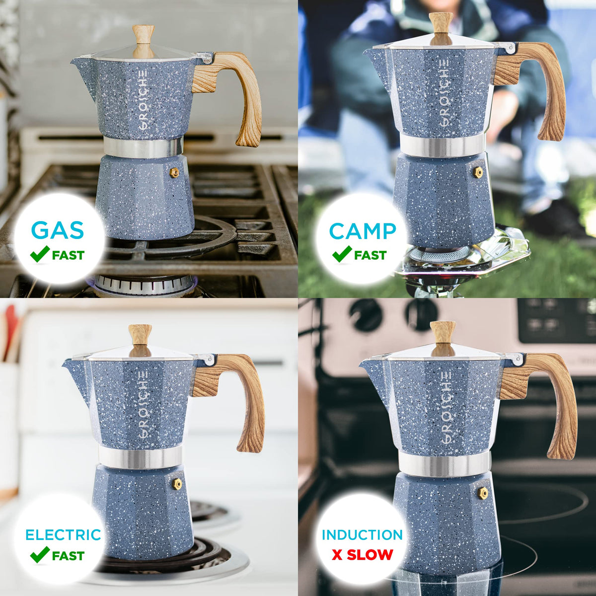 GROSCHE Milano Moka pot, Stovetop Espresso maker, Greca Coffee Maker, Stovetop coffee maker and espresso maker percolator
