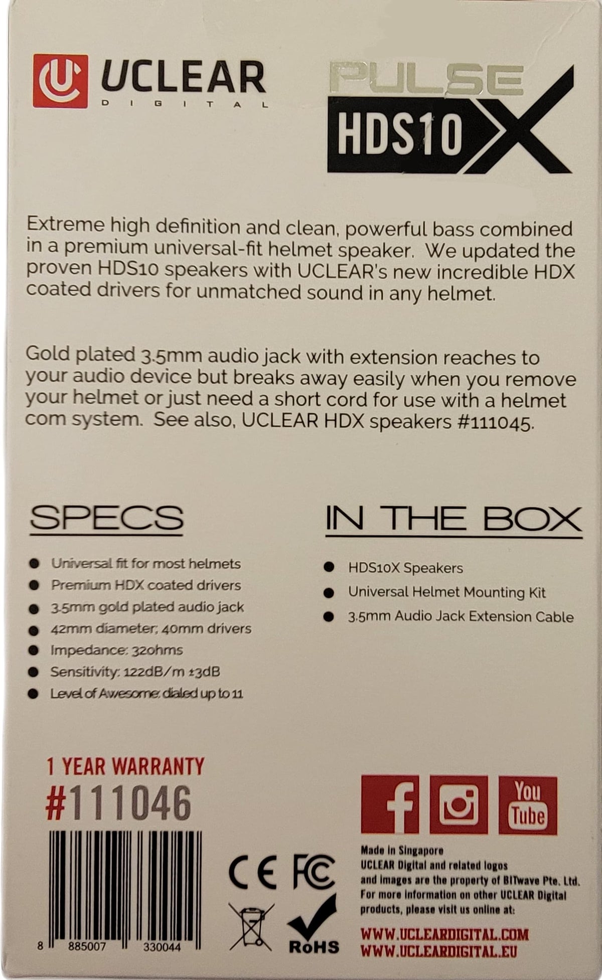 UClear Digital HDS10X Drop-in Helmet Speakers (40mm Diameter, 3.5mm Jack)