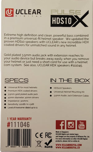 UClear Digital HDS10X Drop-in Helmet Speakers (40mm Diameter, 3.5mm Jack)