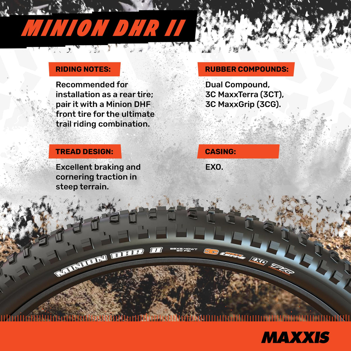 Maxxis Minion DHR2 Folding Dual Compound Exo/tr Tyre - Black, 27.5 x 2.40-Inch