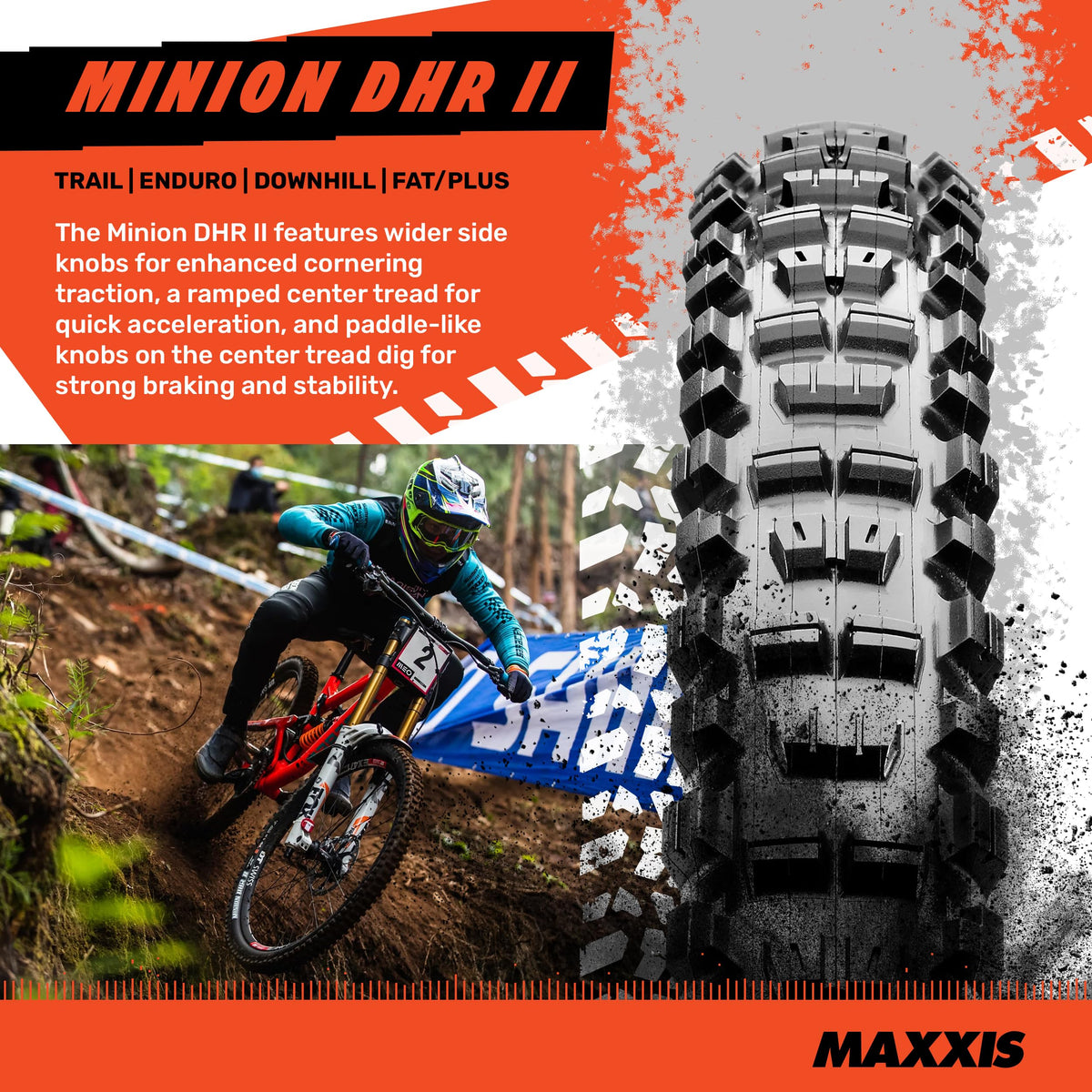Maxxis Minion DHR2 Folding Dual Compound Exo/tr Tyre - Black, 27.5 x 2.40-Inch