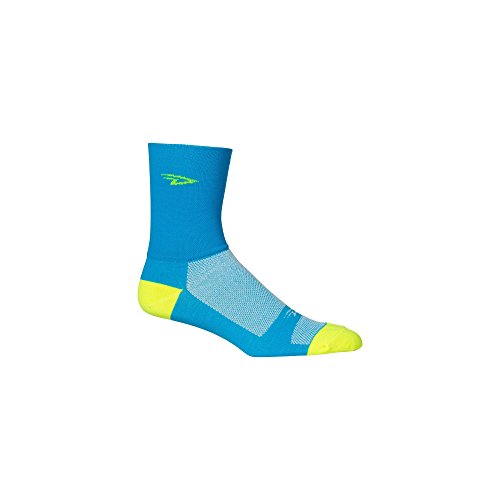 DeFeet AirEator HiTop Hi-Vis D-Logo Cycling/Running Socks - AIRTHV (process blue w/ hi-vis yellow - L) Size Large