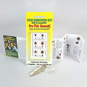 Protick Remedy Tick Removal Tool for Dogs Cats Horses People and Pets - Includes 5X Magnifier Tick ID Card