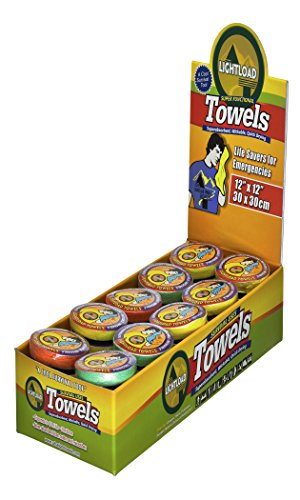 Lightload Towels Compressed Non Microfiber Quick Dry Durable Pack Travel Multipurpose Reusable Expanding Towels for Survival Bags Backpacks Carry On Luggage 50 Pack Gift Display 12x12 .2oz