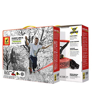 Gibbon Slacklines Classicline XL with treewear, red, 82ft (74ft line + 8ft Ratchet Strap with Reinforced Loop) incl. Ratchet Protection, Tree and line Protection (Black Felt), 50mm/2" Wide