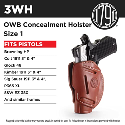 1791 GUNLEATHER 3-Way 1911 Holster - Ambidextrous OWB CCW Holster - Right or Left Handed Leather Gun Holster - Fits All 1911 Models Sig, Colt, Kimber, Ruger, Browning, Taurus and Remmington