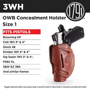 1791 GUNLEATHER 3-Way 1911 Holster - Ambidextrous OWB CCW Holster - Right or Left Handed Leather Gun Holster - Fits All 1911 Models Sig, Colt, Kimber, Ruger, Browning, Taurus and Remmington