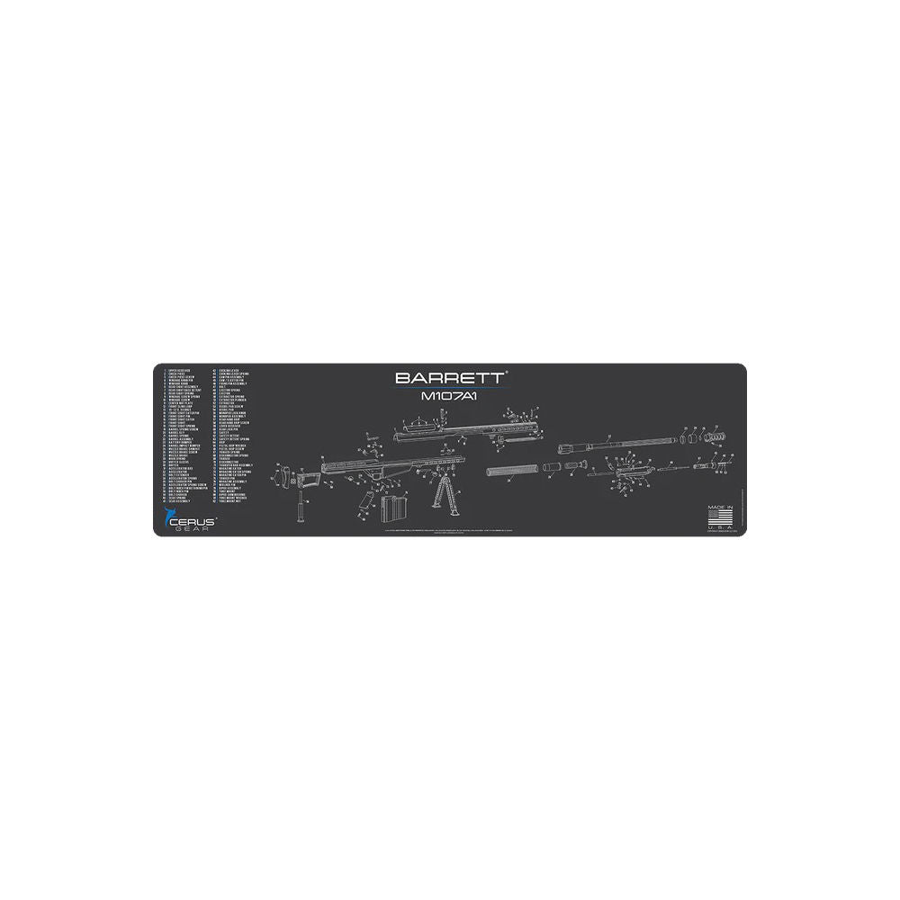 Cerus Gear Barrett M107 A1 Schematic Magnum Gun Mat Charcoal Gray/Cerus Blue, 14" X 48"