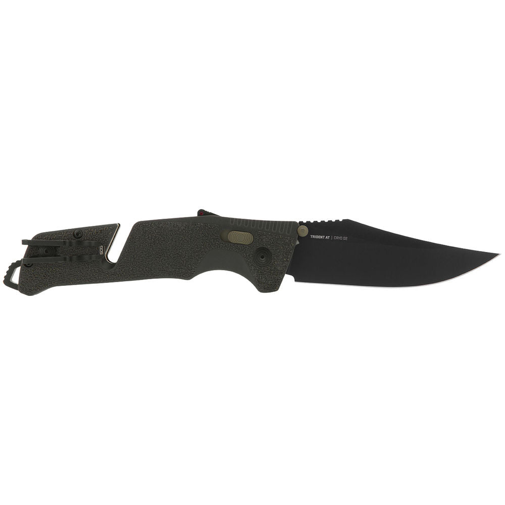 Sog Knives Trident At Folding Knife Olive Drab Green, Straight Edge, Clip Point, 3.7\ Blade"