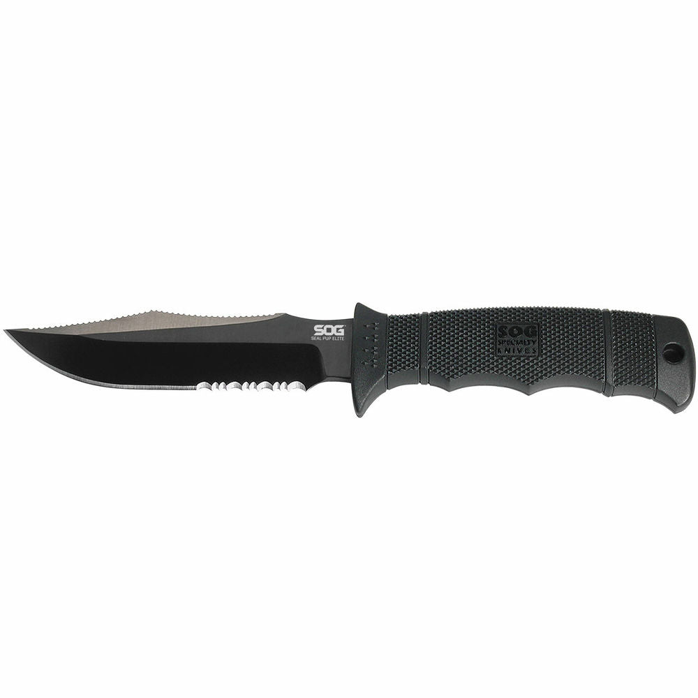 Sog Knives Seal Pup Elite Knife Black, Clip Point, Combination Edge, 4.85\ Blade"